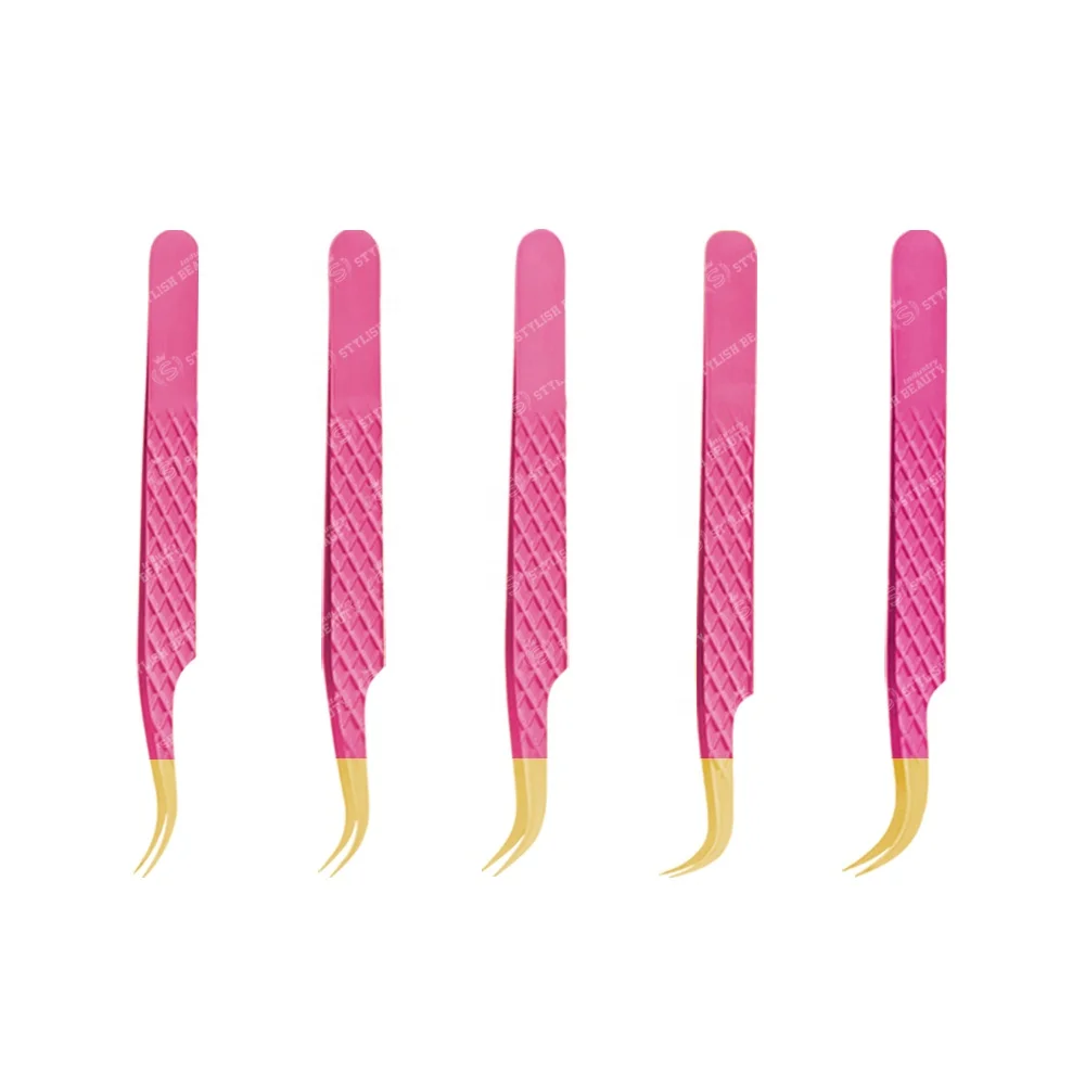 excellent quality hot sale custom logo stainless steel eyelash color tweezers Set for Classic Volume Lashes Eyelash Extensions