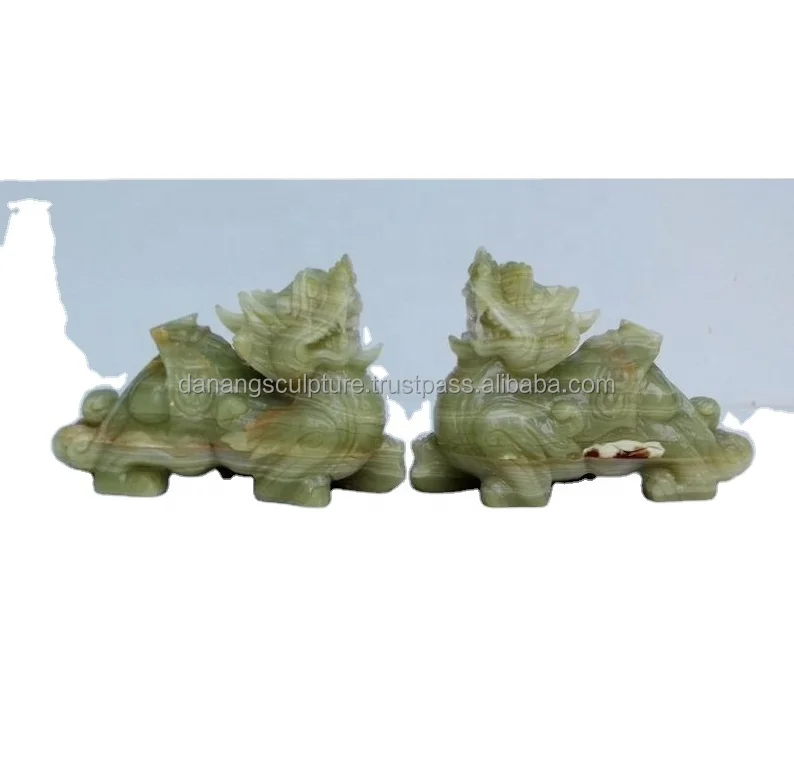 Ручная резьба натуральный зеленый оникс скульптура дракона мраморная статуя фэн-шуй собака пиксиу