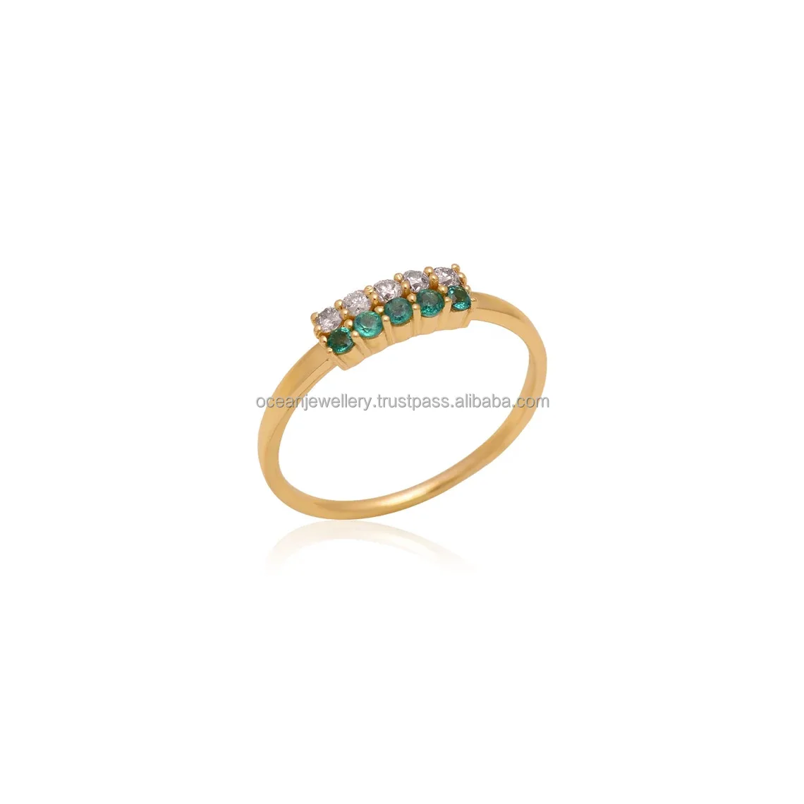 Wholesale Natural Emerald Diamond 14k Solid Yellow Gold Ring 5 Stone Emerald Ring Engagement Ring For Women