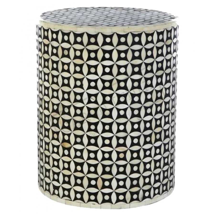 Modern bone inlay stool for home and hotel use mother of pearl inlay wooden stools manufactured in India