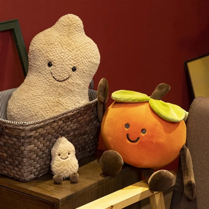 Cartoon Doll Cushion Plush Toy-Persimmon and Peanut Good for Stress Relief Filled with PP Cotton