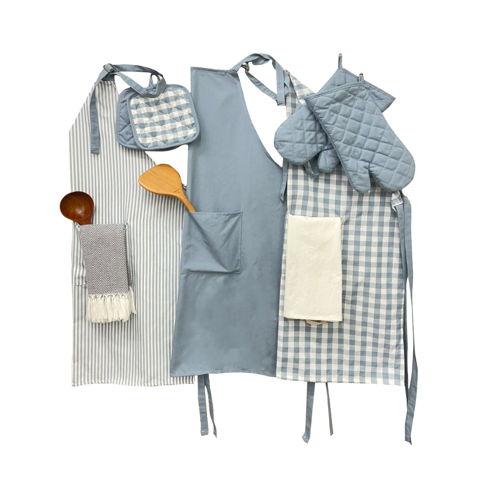 French blue elegant check stripe plain pattern style 100% Polyester apron