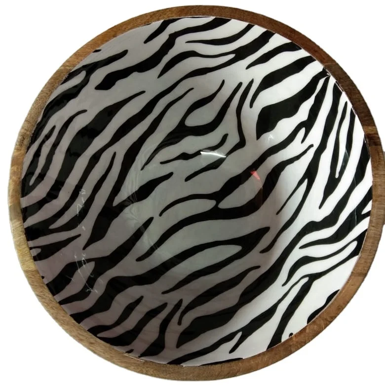 Customized Elegant Wooden Bowl Printed Enamelled Dish for Serving Salad Soup Fruits for Business Gifts or Elegant Dinnerware