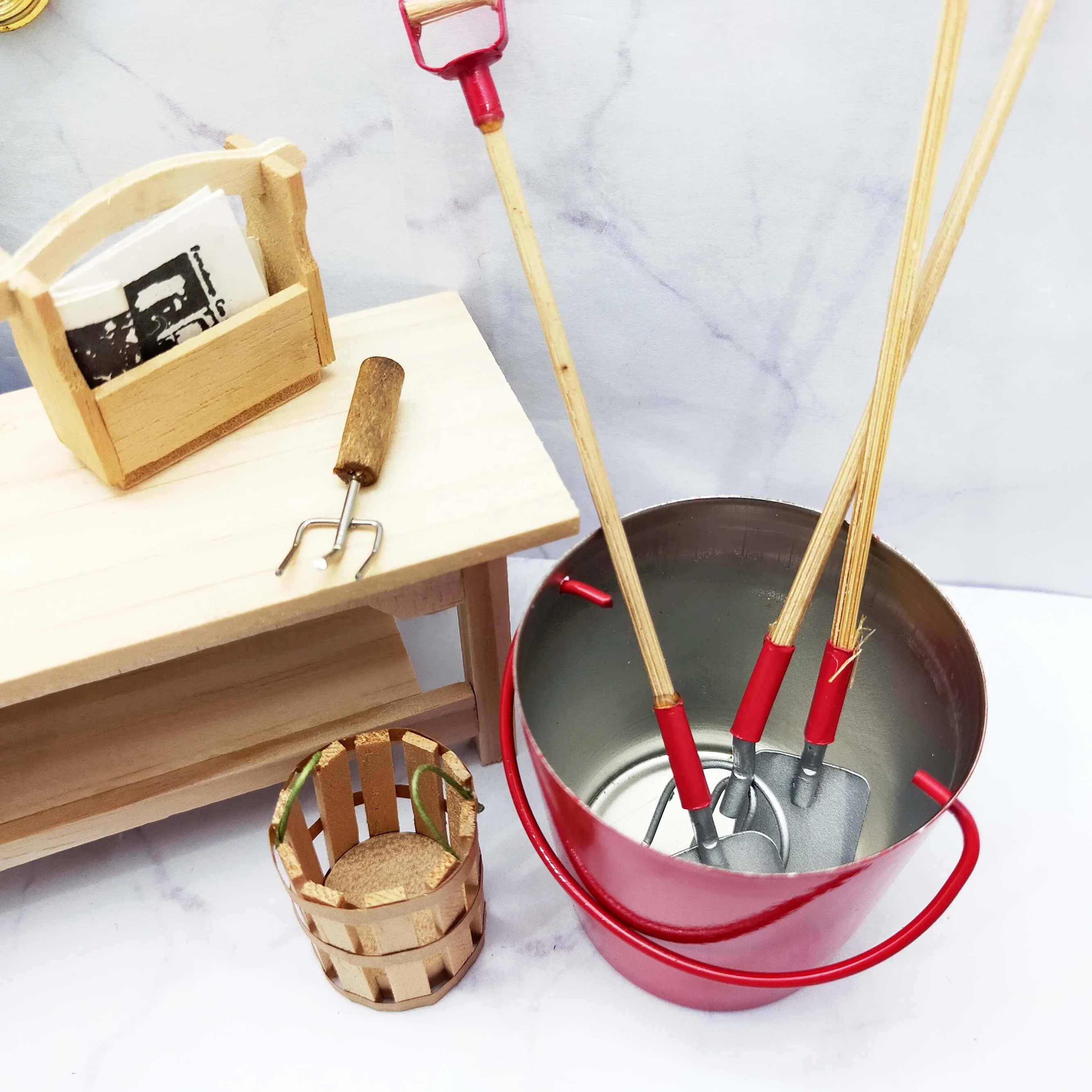 Miniature Dollhouse Scale 1:12 Tools & Buckets Set