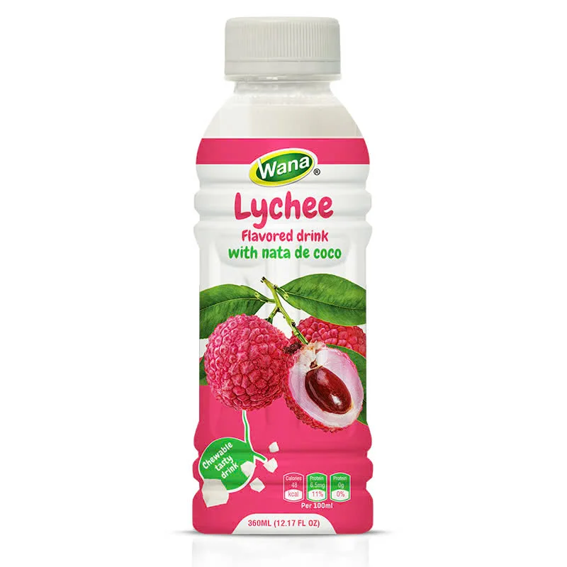 Fast Delivery Best Selling Product Health Drink Beverage Real Lychee Juice With Nata De Coco in 360ml Pet Bottle