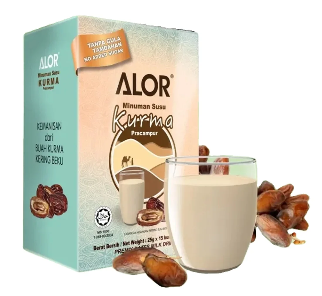 ALOR [Halal] Premix Dates Milk 25g x 15 sachets Ready Stocks with Natural Sugars for Energy Rich in Antioxidants High Vitamins