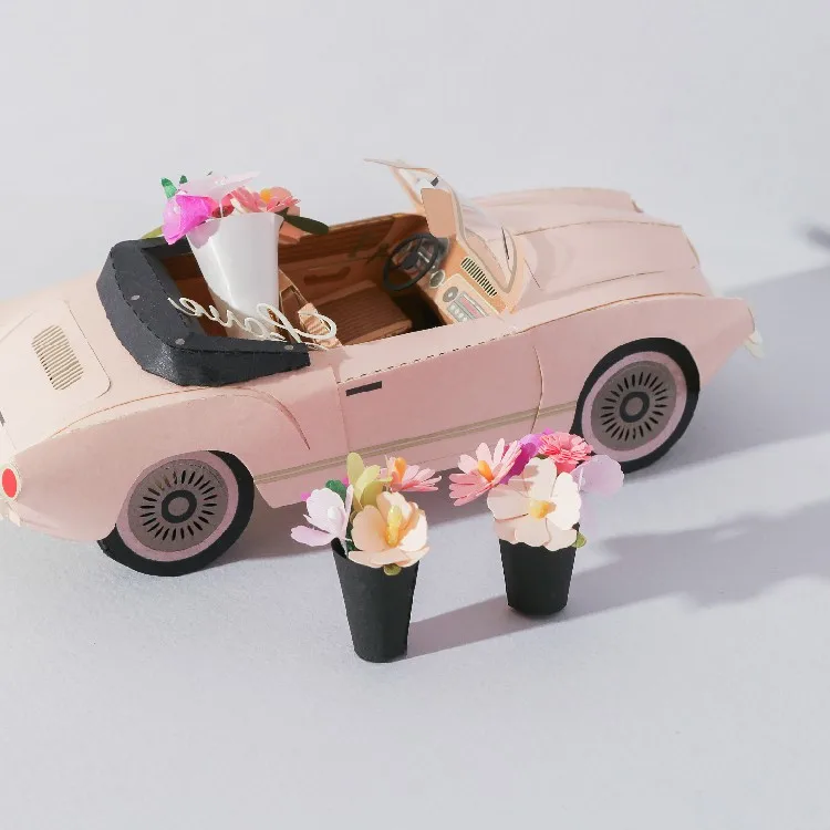 [4R] Exquisite Creative Retro Pink Car DIY Miniature Handicrafts Kit