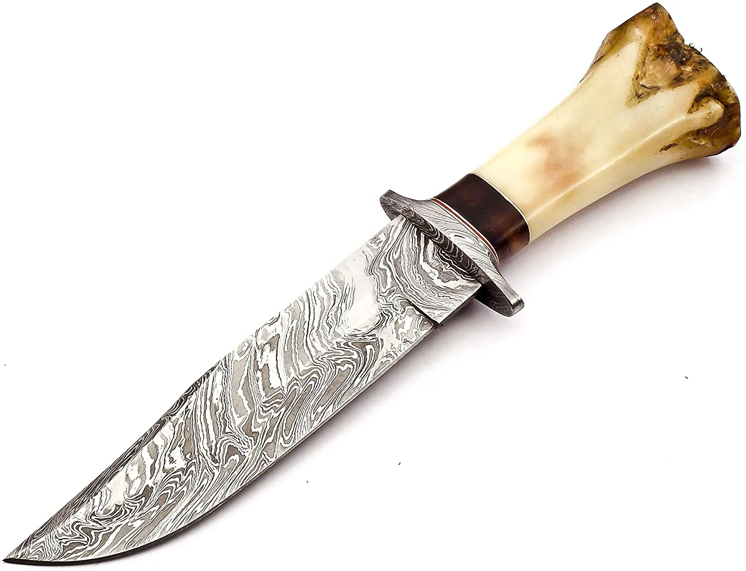 Hunting Knife Custom Forged Real Damascus Steel Hunting Outdoor Knife with Resin Handle Knife For Hunters With Leather Sheath