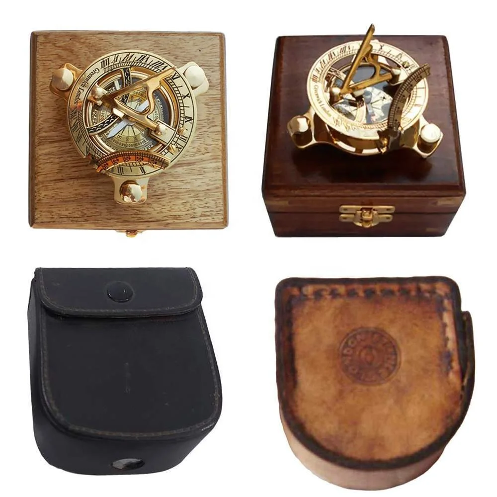 Admirable Sundial Brass Compass in Box, Pocket 2 inch Sundial Compass, Brass Engraved Sundial, Garden Sundials for Gift Your Log