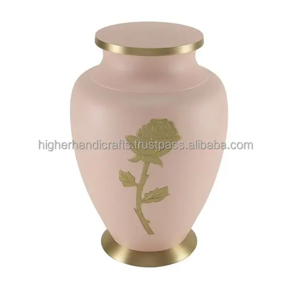 MODERN BEAUTIFUL PINK BRASS URN FLOWER ENGRAVED CREMATION for ASHES of ADULTS FUNERAL SUPPLIES