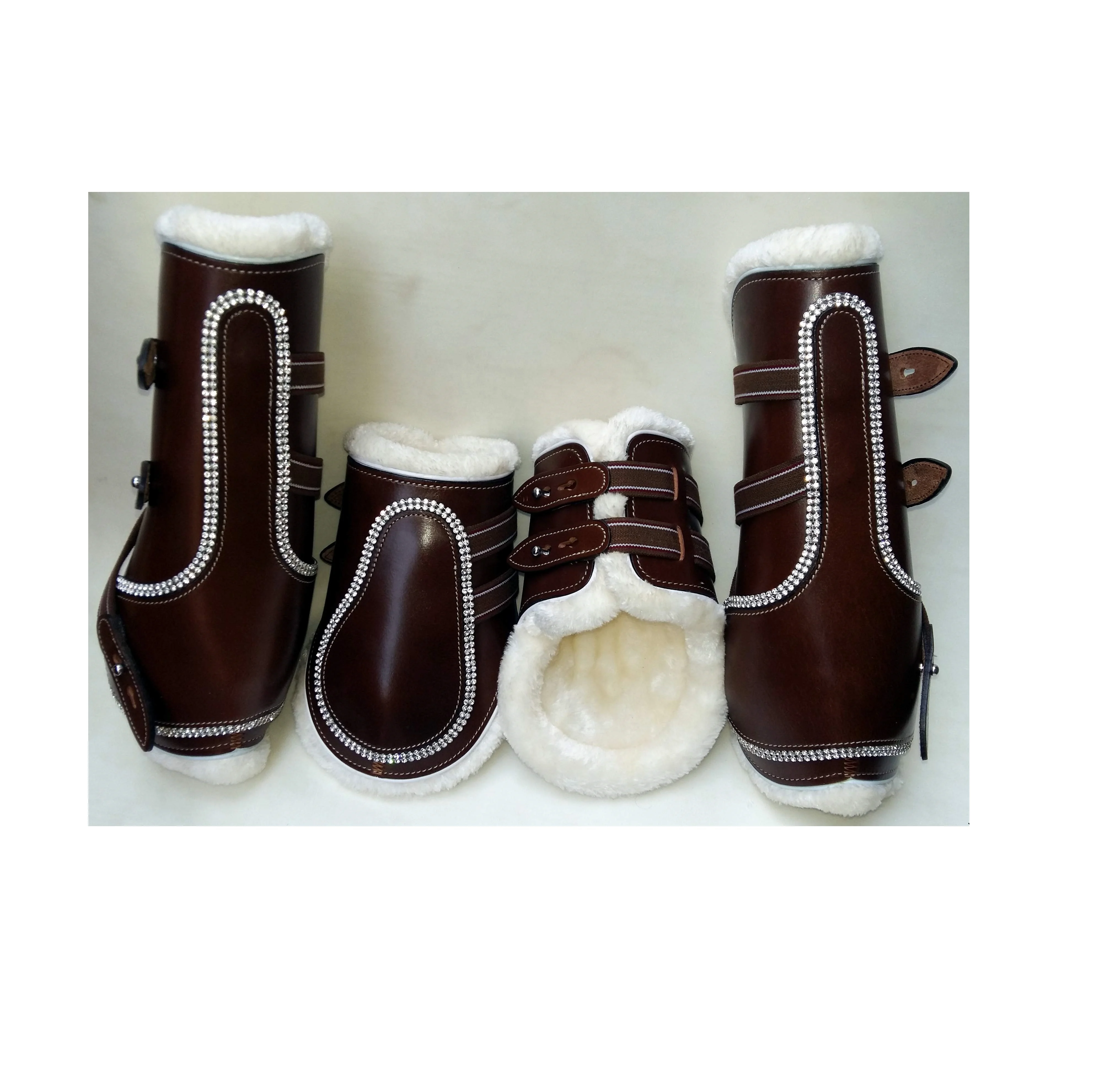 1Set 4pcs Two Front Legs And Two Hind Legs Protection Leather Horse Tendon Boots Adjustable Sizes And Multiple Colors