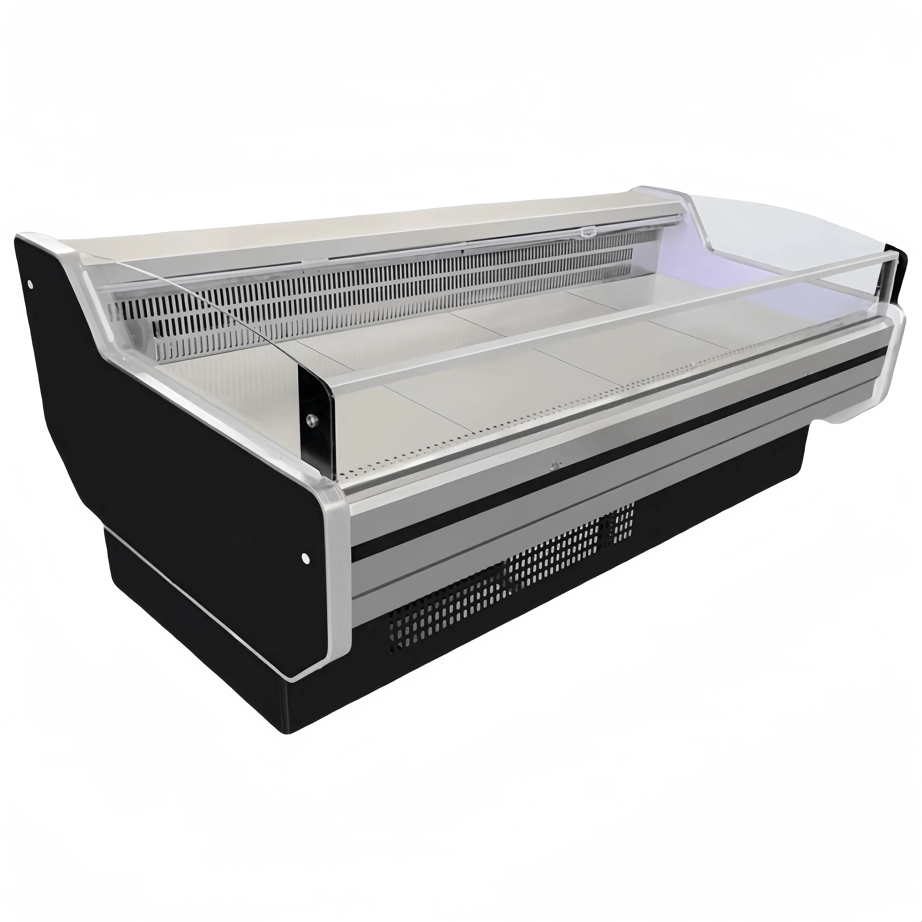 9- Supermarket commercial refrigeration equipment fish/meat/vegetables/fruits open curtain display refrigerator