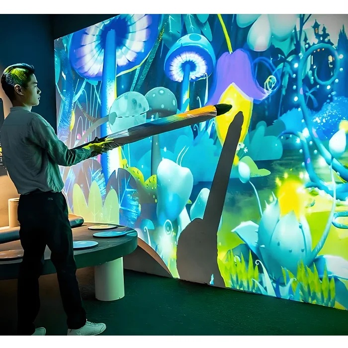 Interactive Wall Projection With 3D Projector Games for Kids Educational System Interact Art Installation Video Display Exhibit