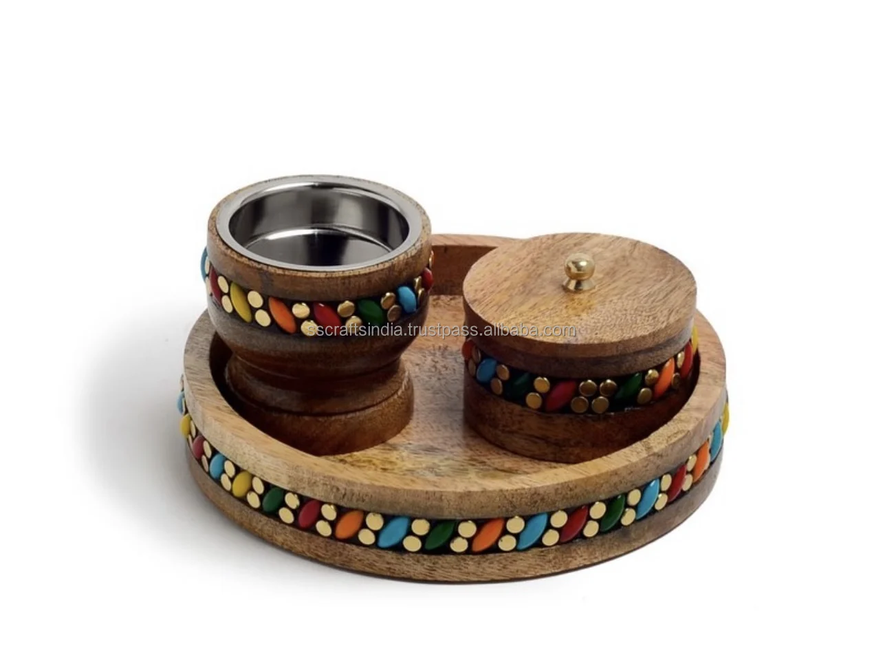 Antique Multi Color High Quality Wooden Inlay Mosaic Bakhoor Burner Tray Box Set MOP Inlay Arabic Bakhoor Mubkhar Box  Medkhan