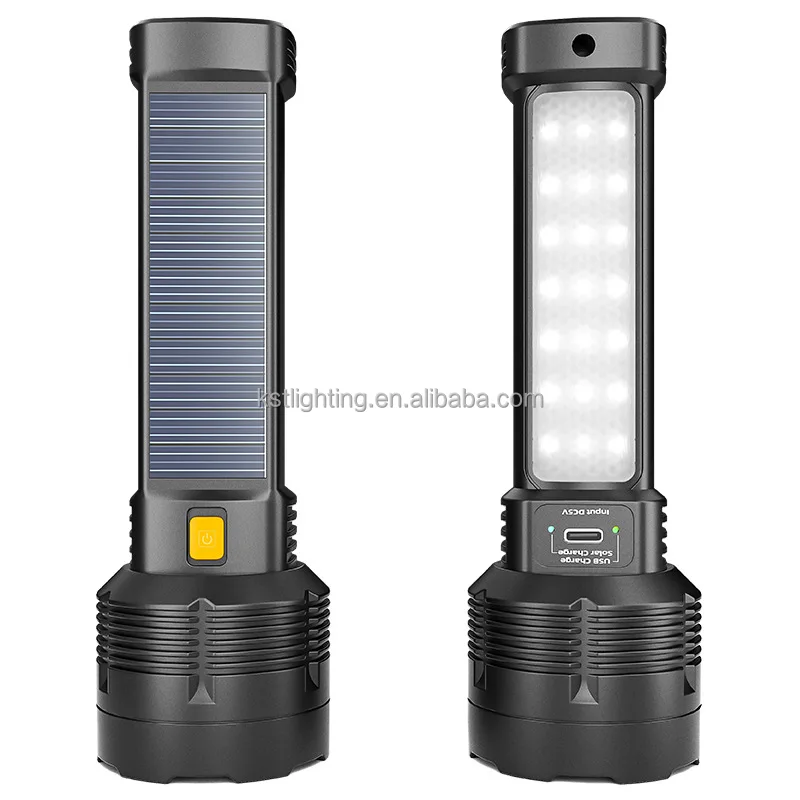 2024 Hot Selling 800mAh Usb Rechargeable Cheap Handheld Multi Functional Solar Led Torch Flash Light for Emergency Camping