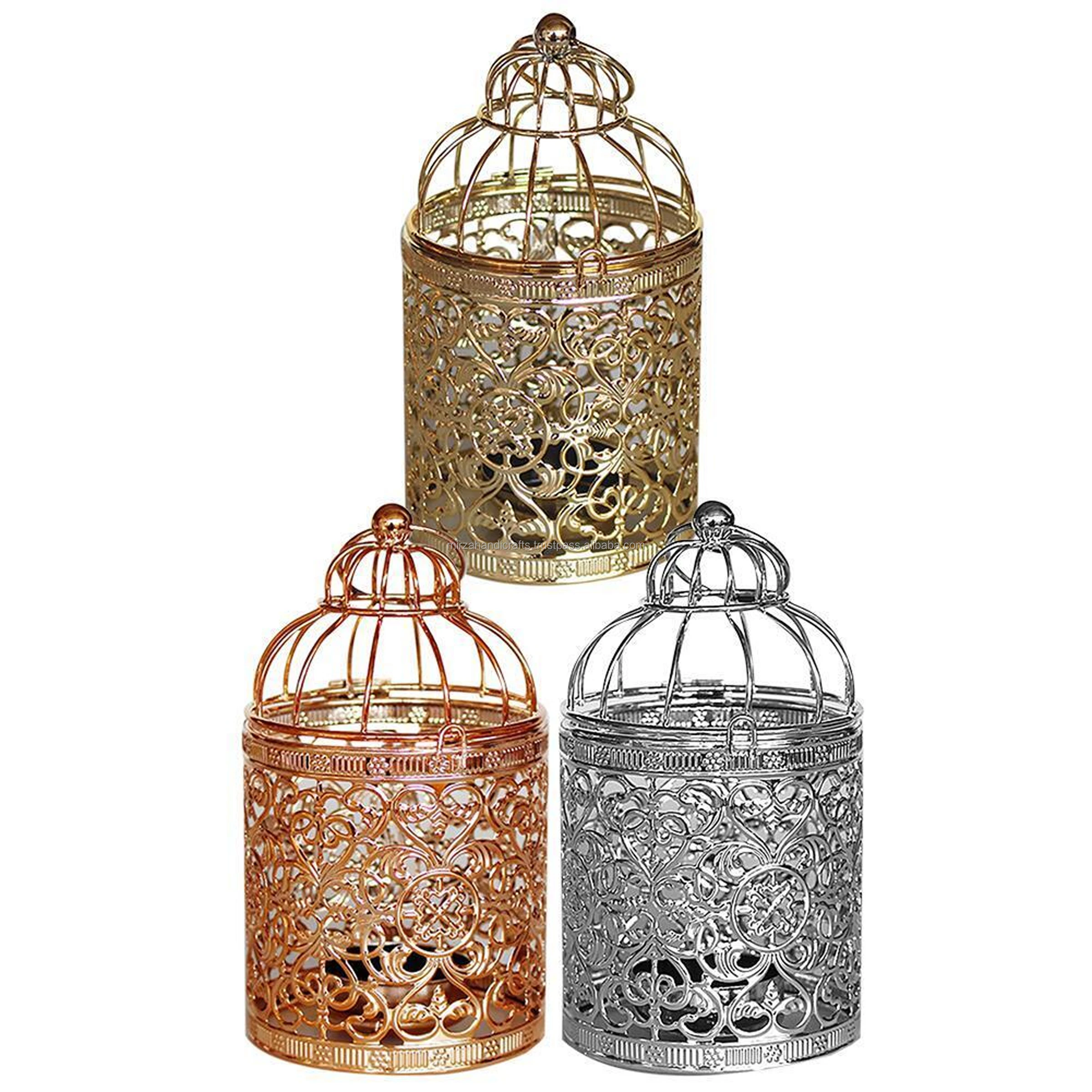 Golden Brass Moroccan Candle Lanterns Golden Wedding Decoration Lantern Beading Lantern Set at Cheapest Price