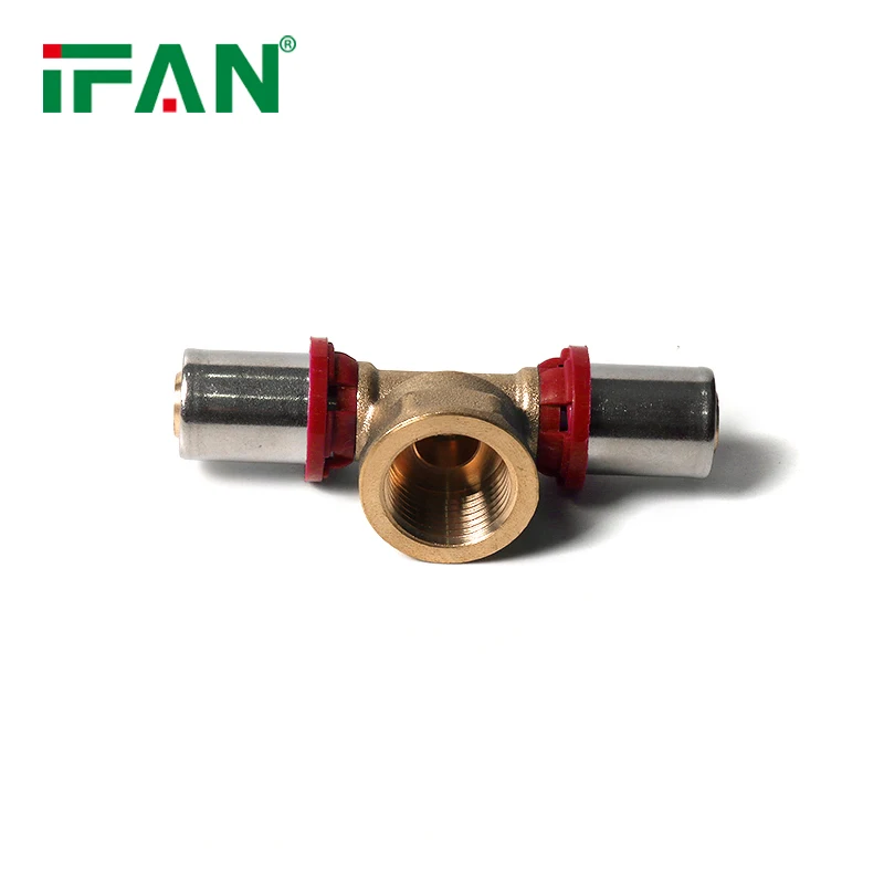 IFAN Factory All Types PEX Fittings Brass 16-32MM DIN 16836 Silver Female Thread Tee PEX Press Brass Fitting