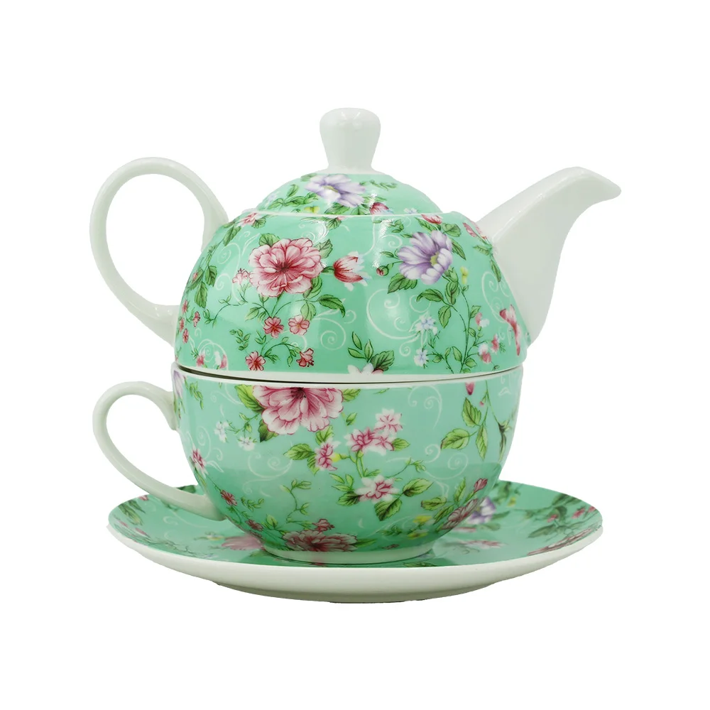 Modern Luxury European Style Tea for One Set Teapot and Cup with Flowers for Home/Office Afternoon Drinkware Accessories