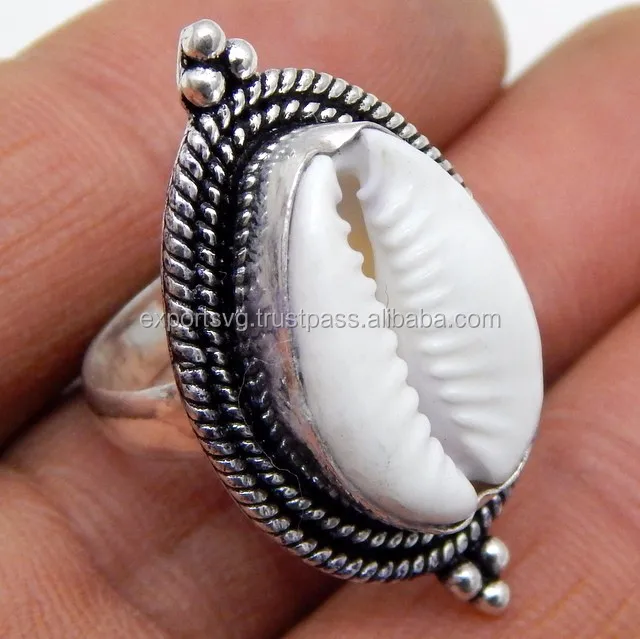 Shell Ring with Twist Sterling Silver Ring Statement Bohemian Boho Cowrie High Quality Ring Gift For Her Jewelry