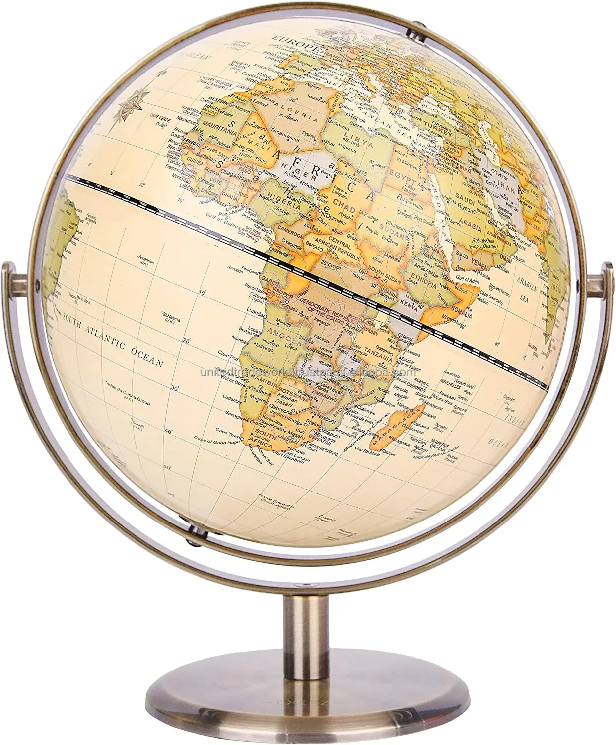 Antique World Globe Metal Arc And Base Bronzed Colour All Direction 360 Rotating Educational Geographic Decoration  By UTW