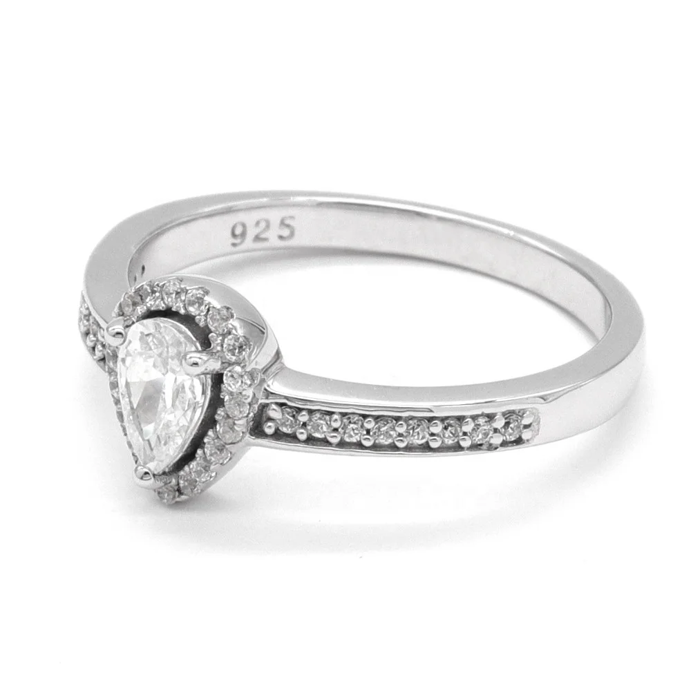 925 Sterling Silver Ring Tear Drop Shaped Crystal Cubic Zirconia Pave Wedding Engagement Ring Jewelry Women