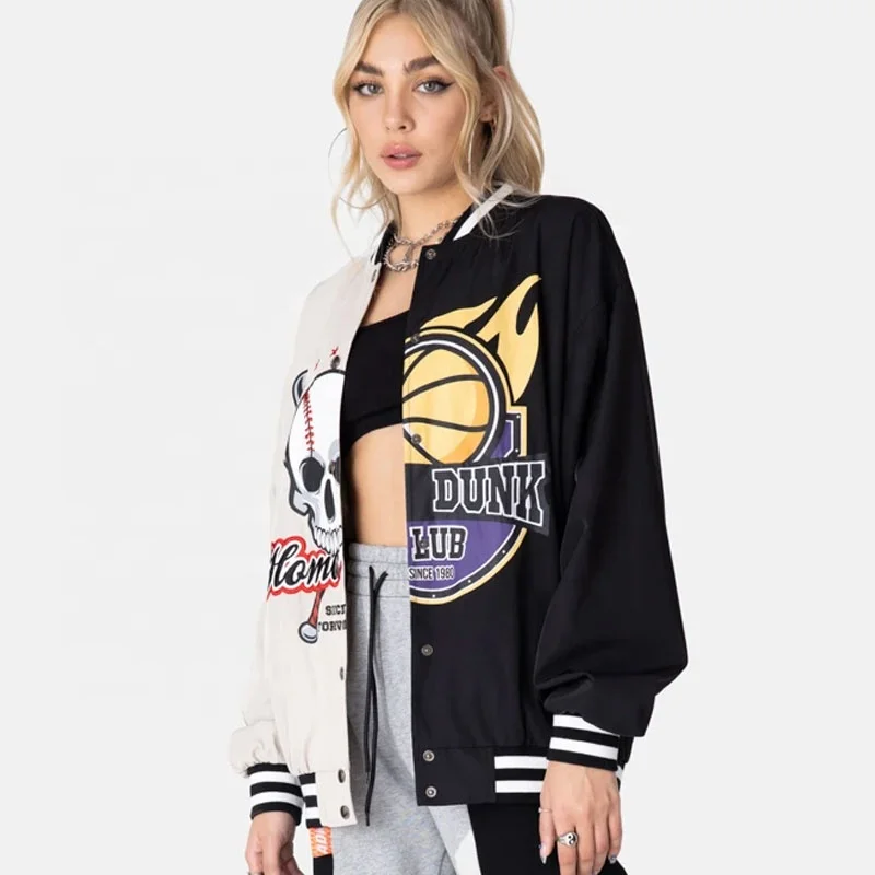 
Wholesale Unisex hip hop embroidery color block leather sleeve college sports varsity baseball jackets 