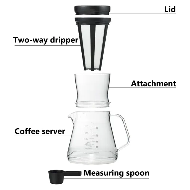 Made In Japan Tritan Coffee Server With Lid, Measuring Spoon, Two-way Dripper Coffee Server STRON 400 2WAY Dripper Set