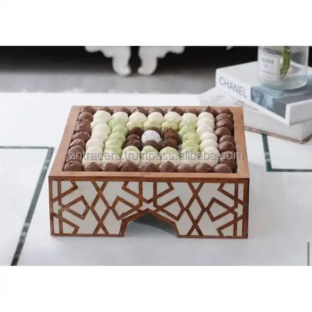 Luxury Wooden Serving Tray with Mother of Pearl  Beautiful Chocolate Finish for Arabic Gifts