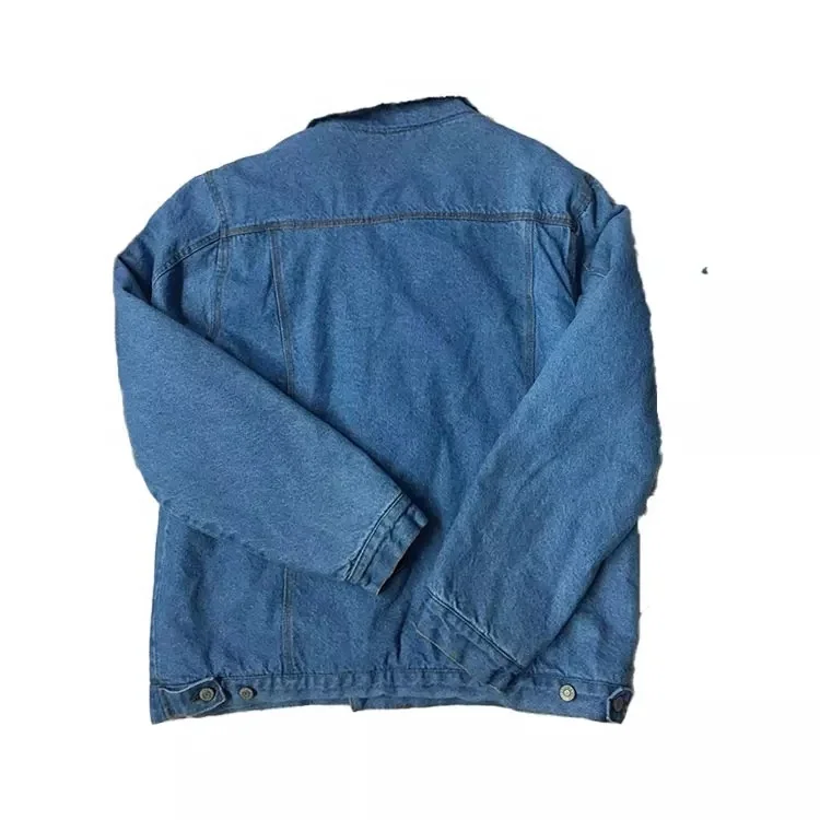 Fancy light blue casual bomber streetwear men jean denim jacket Custom Top Quality Faux Fur Denim Jacket