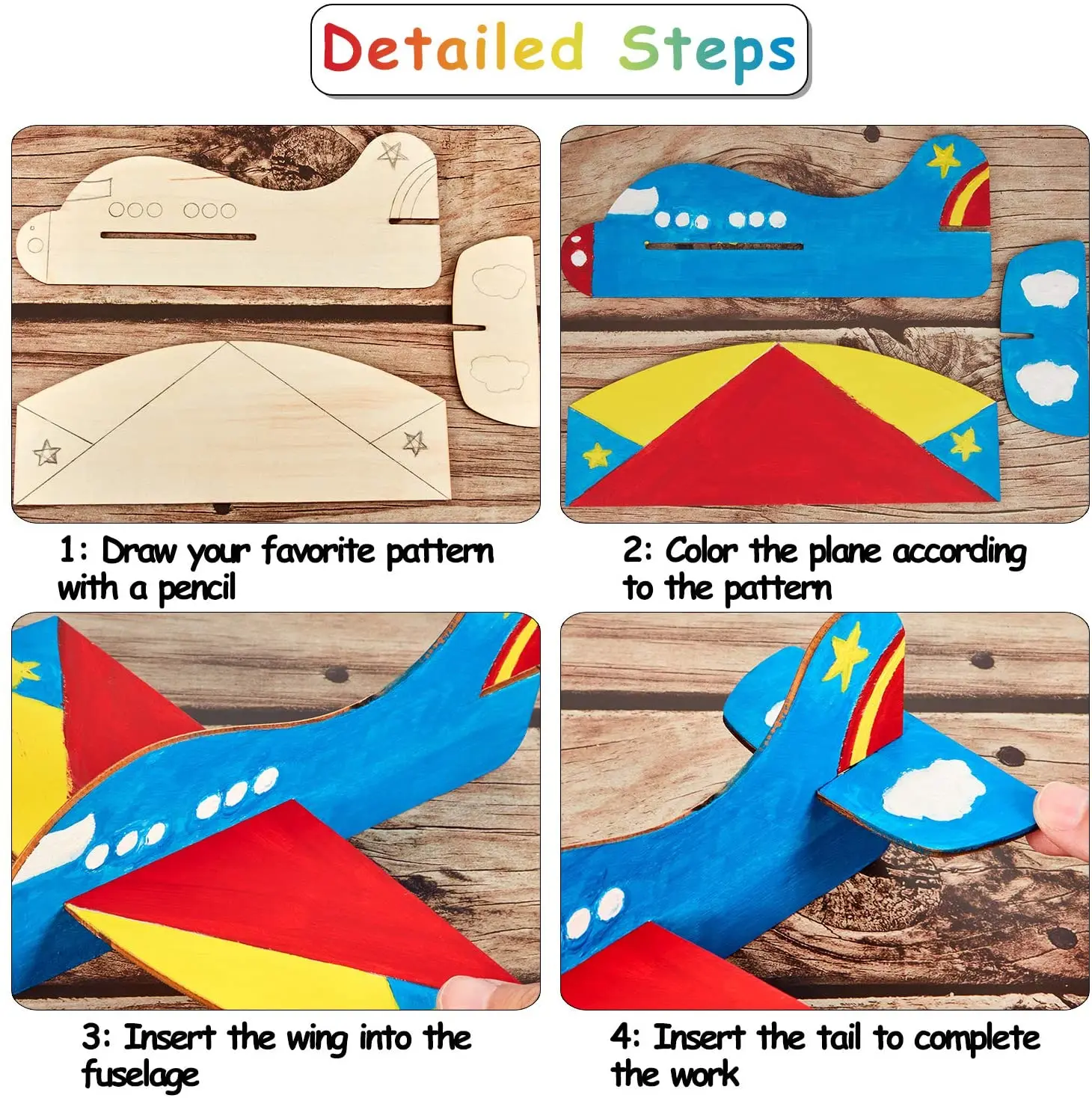 Wood Crafts Wooden Model Airplane Wood Planes DIY Kits Handicraft Toy Plane for Birthday Carnival Party Kids School Craft Decor