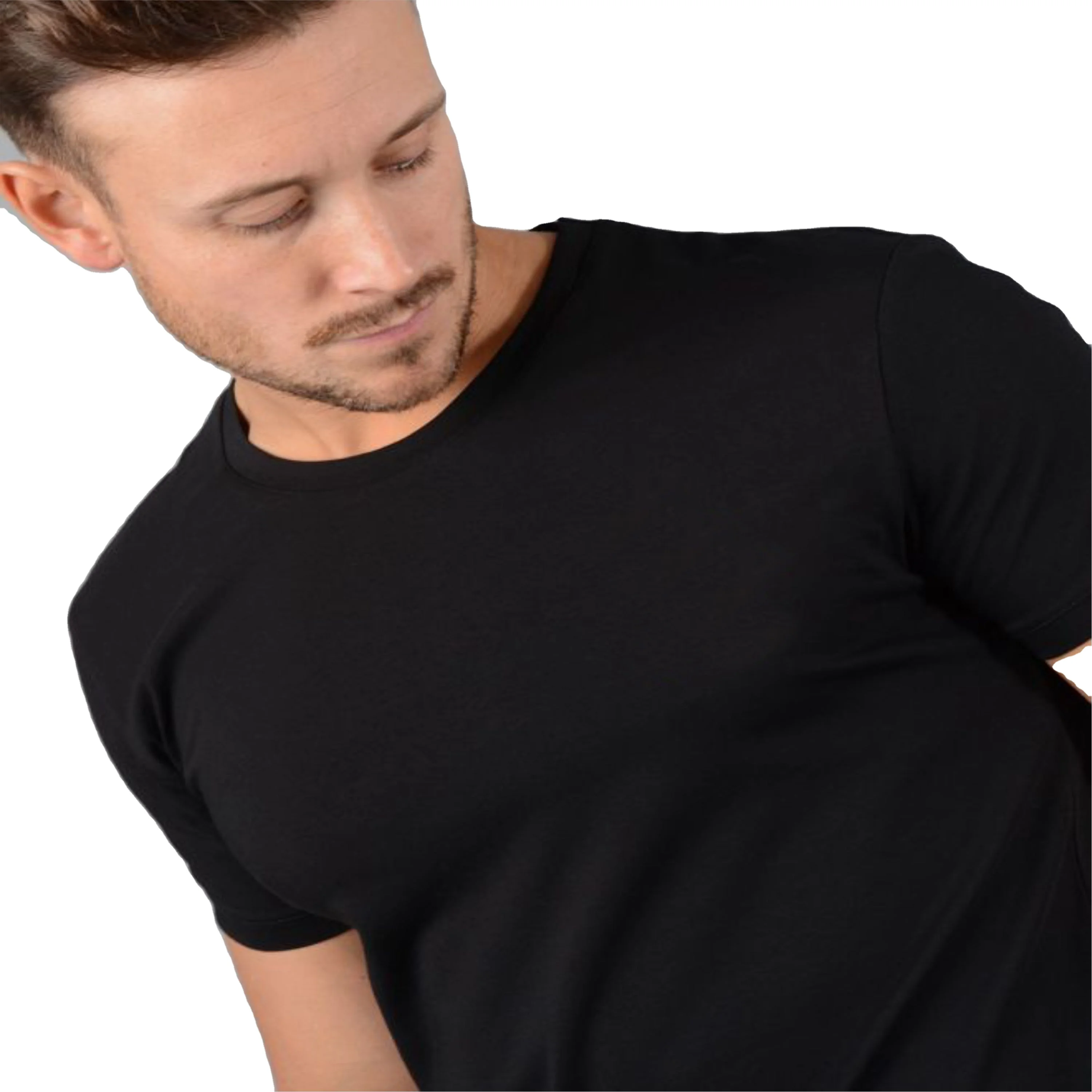 Streetwear Mens Slim Fit Long Sleeve T Shirt Top OEM Longline Curved Hem T Shirt Light Weight 93% Cotton 7% Elastane Gym T Shirt