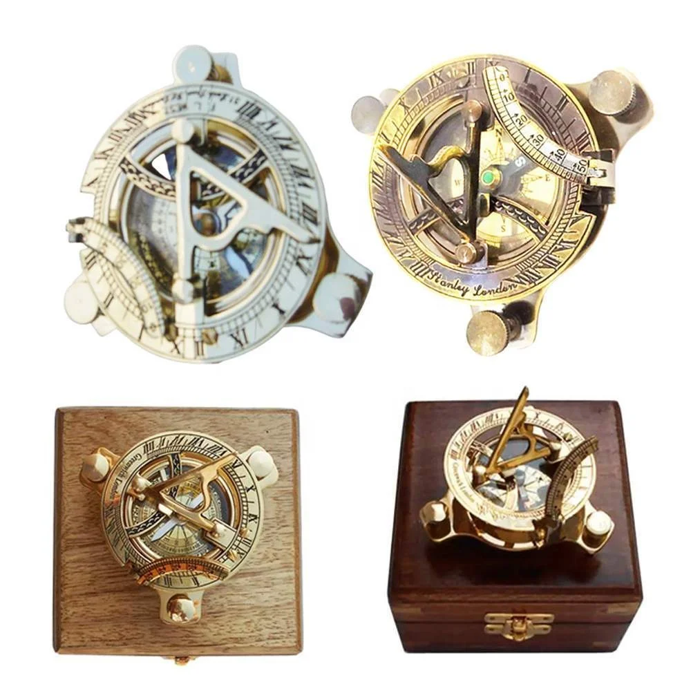 Admirable Sundial Brass Compass in Box, Pocket 2 inch Sundial Compass, Brass Engraved Sundial, Garden Sundials for Gift Your Log