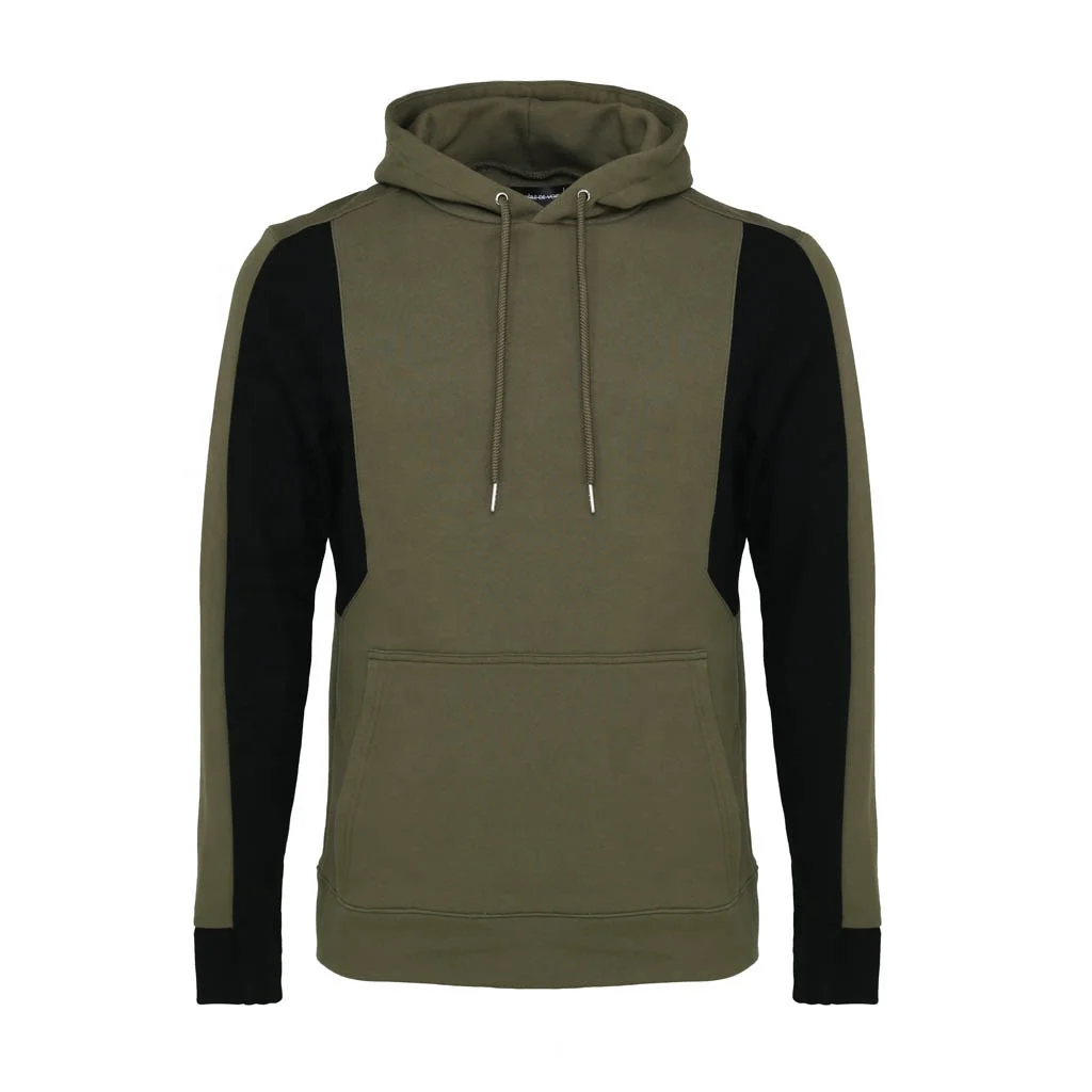 Wholesale Custom Cotton Fleece Panelled Hoodie Sports Green Black Colour Hoodie/sweatshirt