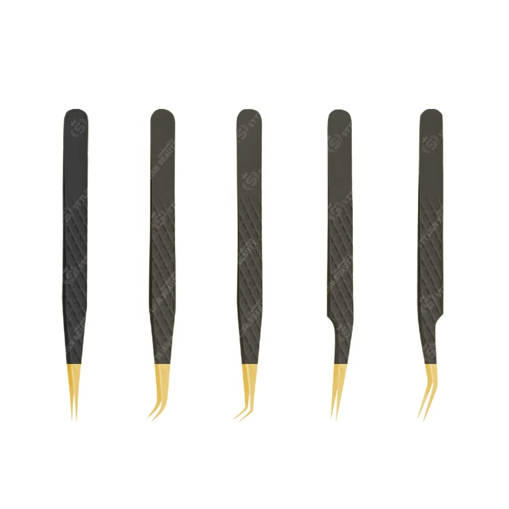excellent quality hot sale custom logo stainless steel eyelash color tweezers Set for Classic Volume Lashes Eyelash Extensions