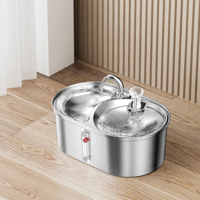 multi pets 2 in 1 two bowls water food stainless steel pet water fountain