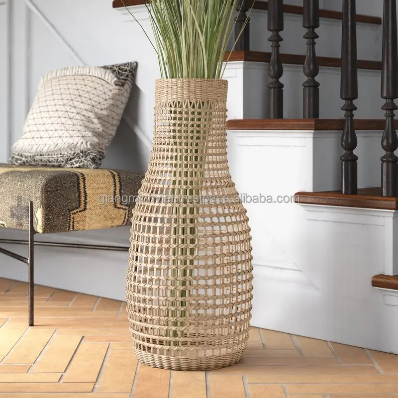 Natural handcrafted wicker woven bamboo seagrass vases Made in Vietnam