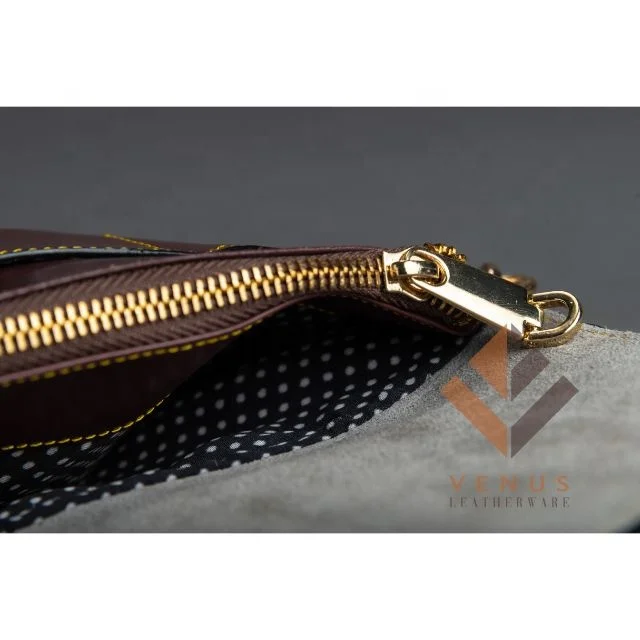 Handmade Stylish Unisex Cow Hide Clutch Zipper Leather Purse Genuine Weave Leather Long Wallet For Iphone