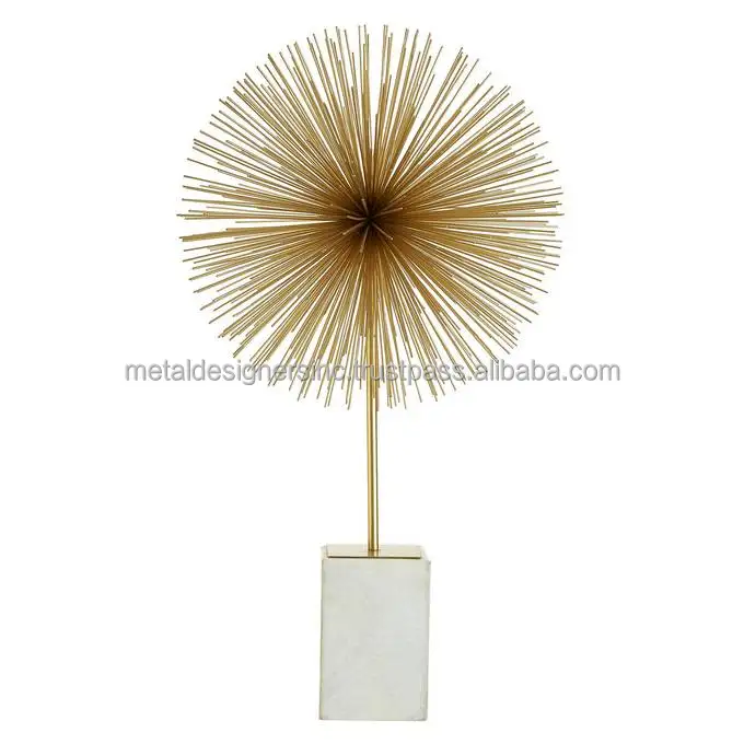 Gold Starburst Sculpture with Block Stand Showpiece ball Sculpture Home Office Desk Living Room Table Decor Decorative Gift Item