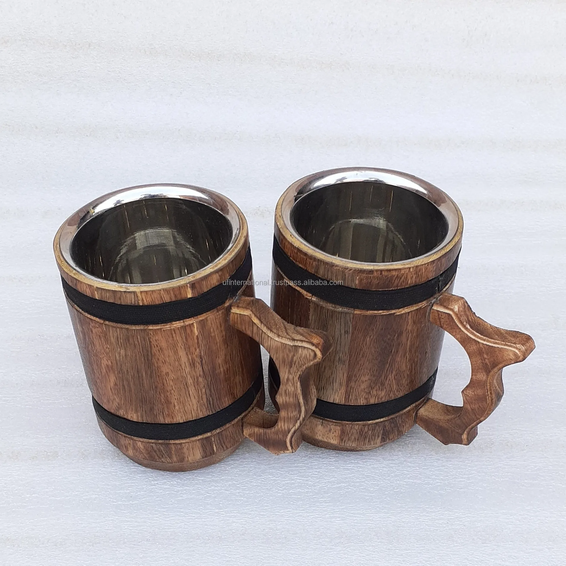  Лидер продаж 2021 пивные кружки из нержавеющей стали большой емкости с имитацией бочонка деревянные кофейные ручкой лучшее качество
