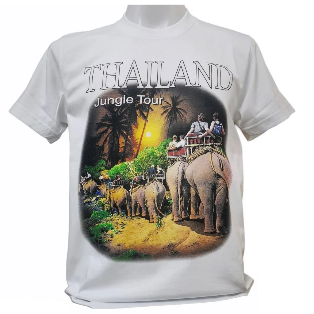 S Size Elephant Jungle Graphic T-Shirt Premium Quality 100% Cotton Custom OEM Design Silk Screen Printing Casual O-Neck Style