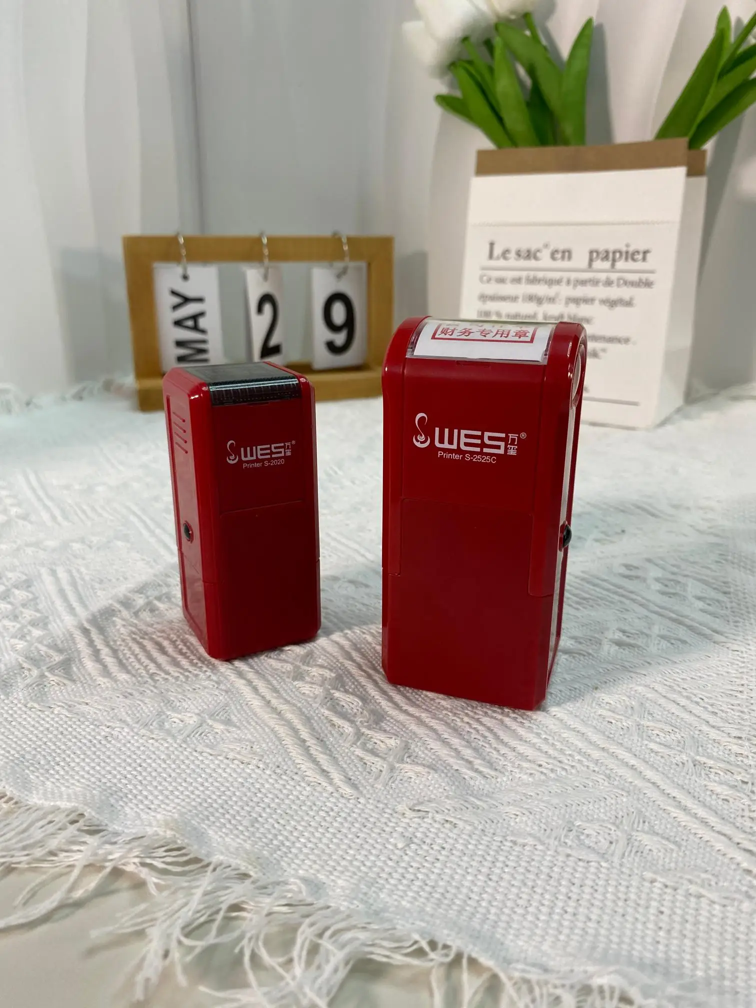 self-inking stamp WES S-2525C square office stamp with bottom case