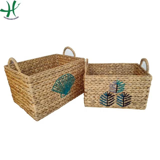 Прямоугольная бамбуковая корзина для хранения воды гиацинт плетеная с ручками белая коричневая декоративная белья (HS 4310/2)