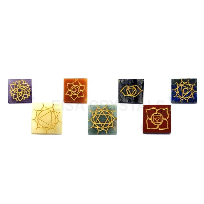 Wholesale Engraved Chakra 7 Stone Set Chakra Set Engraved Healing Stone Meditation Mindfulness Reiki Healing Chakra Crystal Sale
