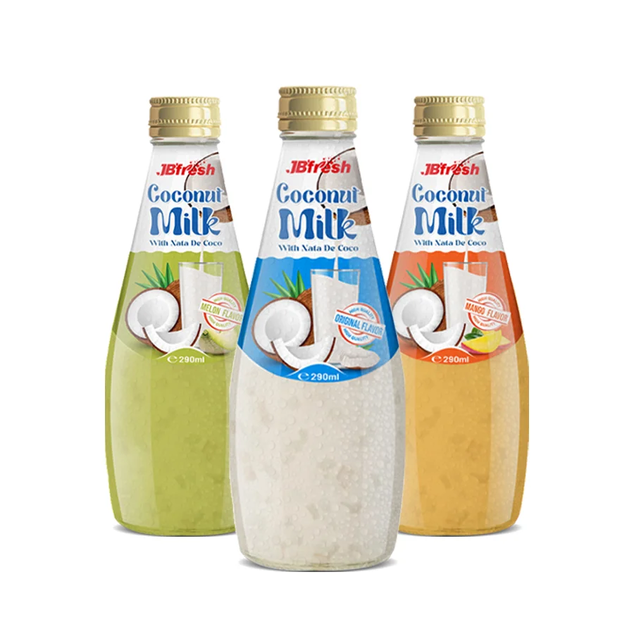 Кокосовое молоко с Nata De Coco упакованное в стеклянную бутылку объемом 290 мл полезный напиток фруктовым и сливочным вкусом от вьетнамского производителя