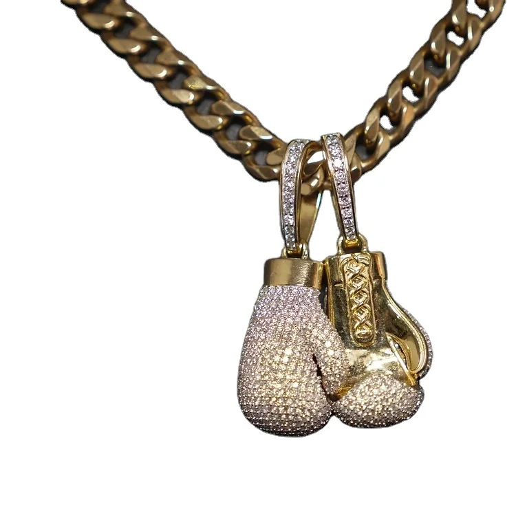 Dazzling GOLD PLATED Diamond Boxing Glove Pendant Fully iced out hip hop Fashion Gold Plated 925 Silver Pendant
