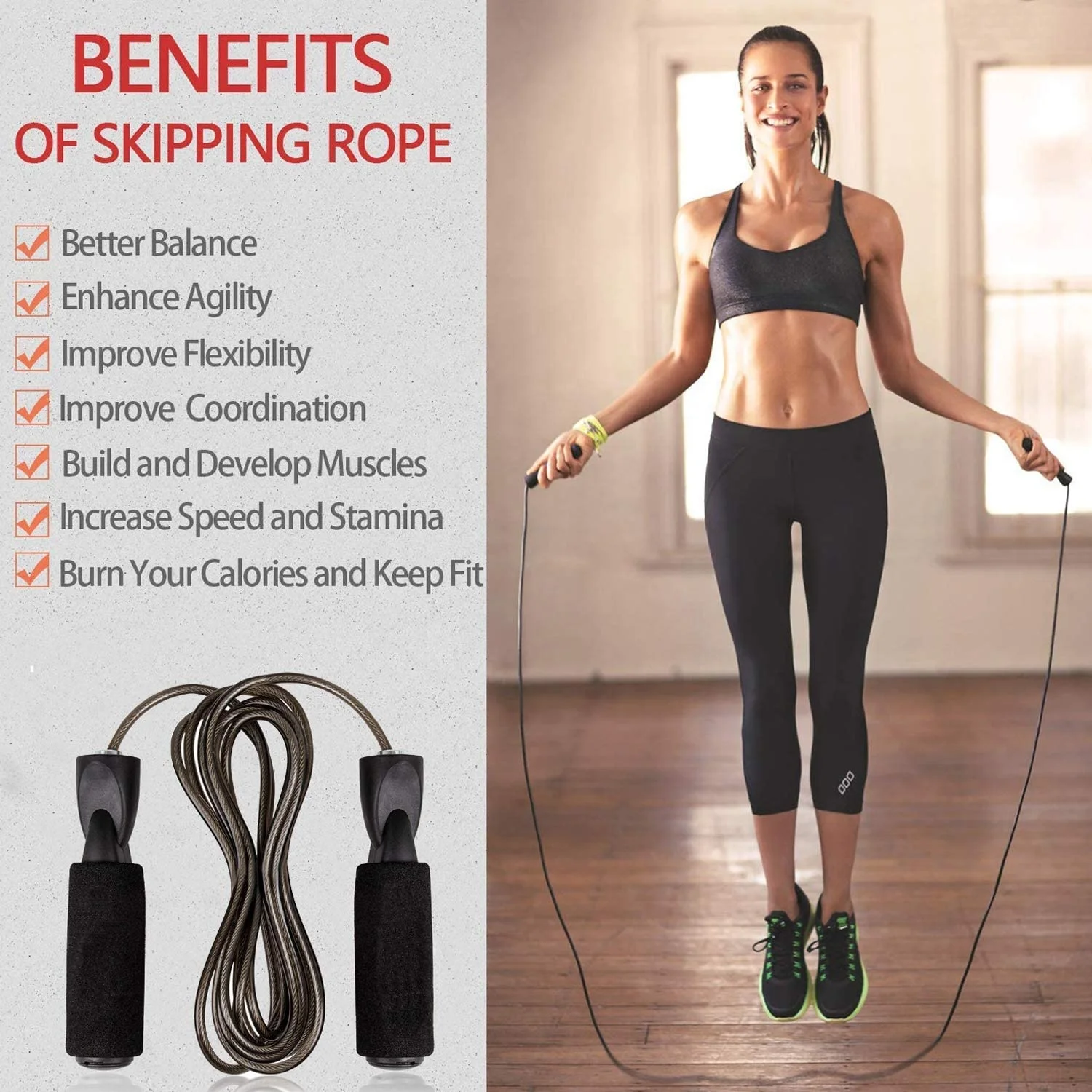 High Quality Customised Cheap Adjustable Speed Exercise Fitness Cardio Gym Cross Jumping Ropes Indoor Outdoor Jump Skipping Rope
