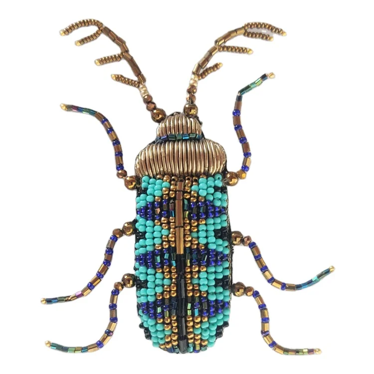 Best Selling Hand Embroidered Handmade Bug Brooches Beaded with Wired Antlers and Limbs at Competitive Price