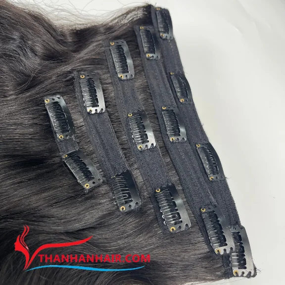 Hot product Black Natural Wavy Clip-in Hair 100% Vietnamese human Hair Extensions wholesale price no tangle shedding large stock
