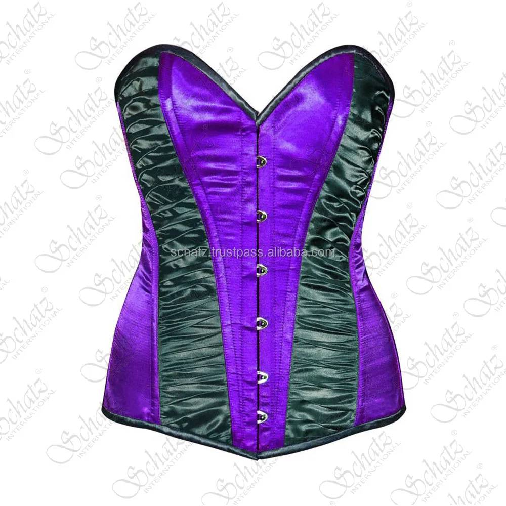Top Seller 2024 Overbust Steel Boned Two Tone Satin Corset With Gathered Fabric Top Design Fashion Wear Satin Corset Vendors