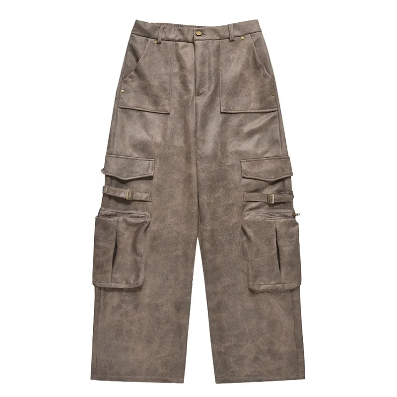 GDTEX custom denim jeans manufacturer baggy cargo pants men suede multi pocket oversize cargo pants men